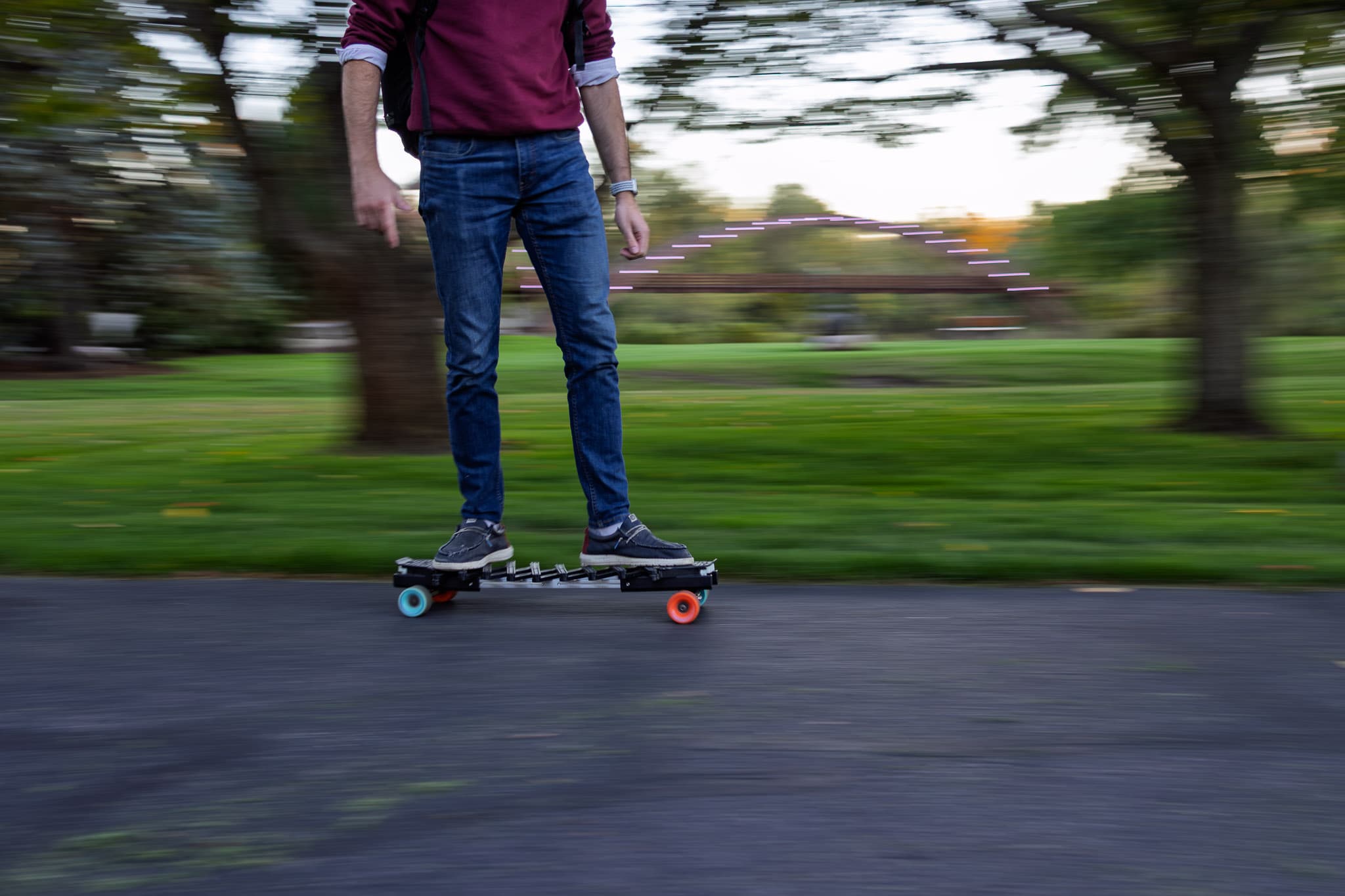 Person riding Morphite collapsible board